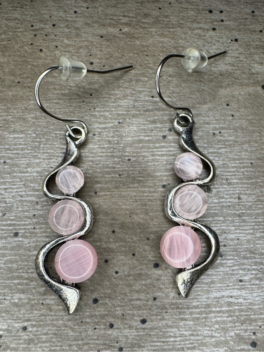 Silver-Tone Pink Drop Earrings - Picture 2 of 4